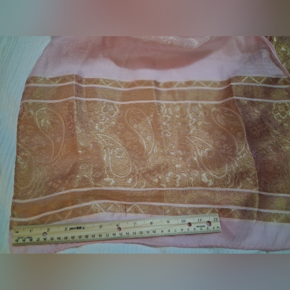 Elegant Pink and Gold Scarf 100% Silk - Picture 3 of 4